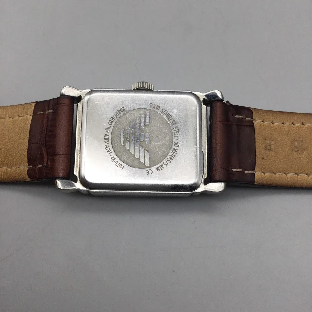 Emporio Armani Womens Watch 24mm Beige Dial Brown Leather AR2004 New Battery
